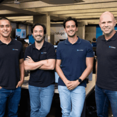 Daniel Santos (cofundador e co-CEO), Guilherme Blumer (cofundador e co-CEO), Rafael Maia (CFO e COO), e Rodrigo Werneck (CMO), da CredAluga | Foto: divulgação